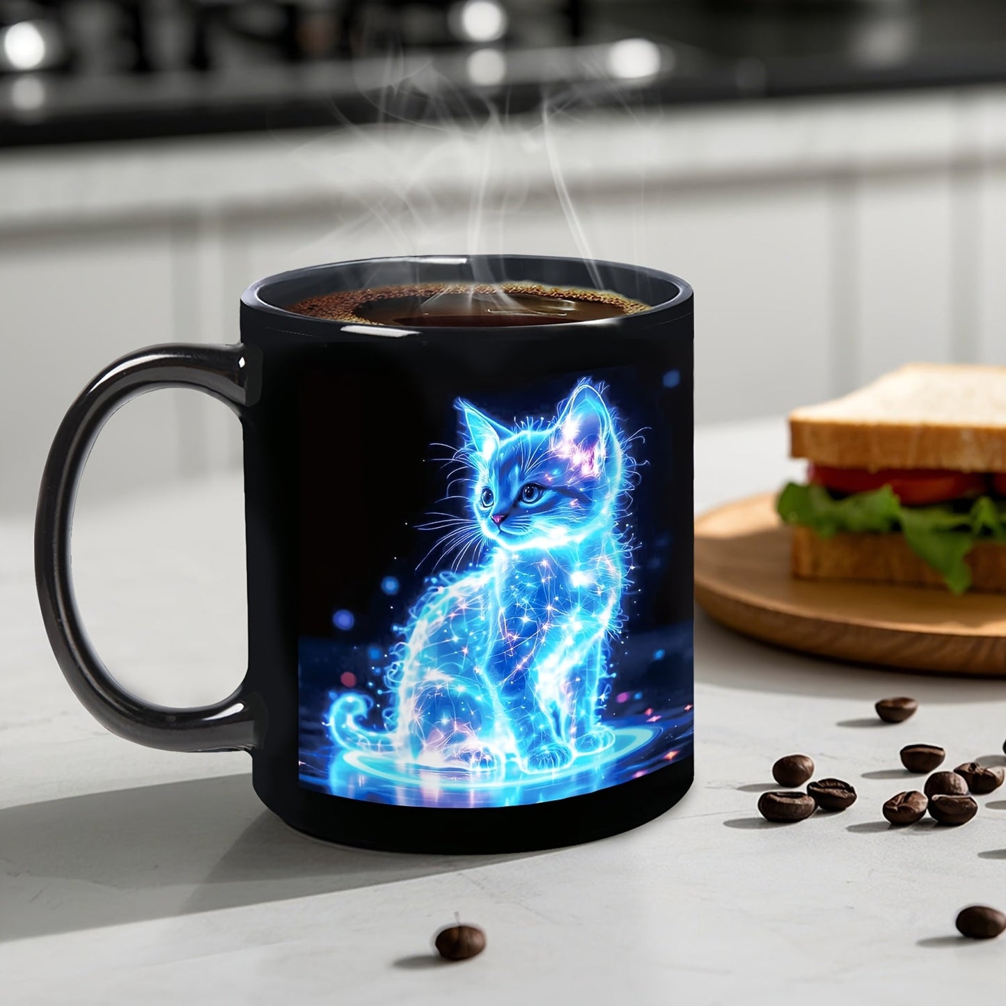 Tasse en céramique chat bleu électrique
