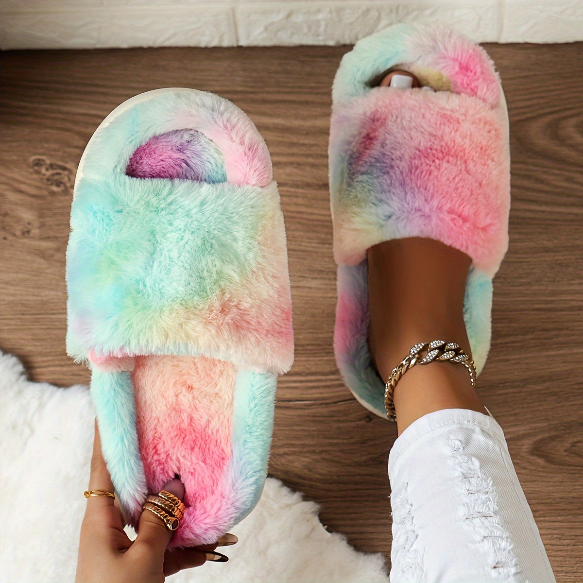 Warm Faux Fur Home Slippers – Cozy Open Toe Boot