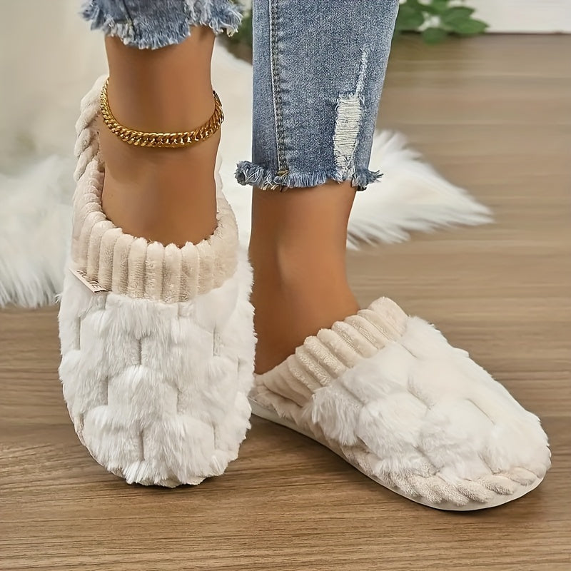 Women’s Plush Faux Fur Slippers – Cozy Non-Slip Winter Shoes