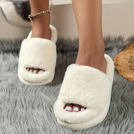 Warm Faux Fur Home Slippers – Cozy Open Toe Boot