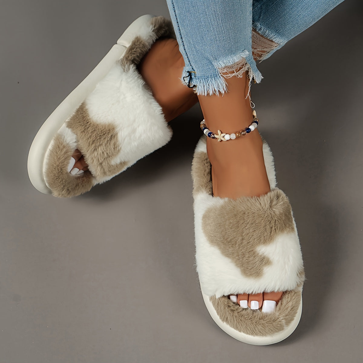 Warm Faux Fur Home Slippers – Cozy Open Toe Boot