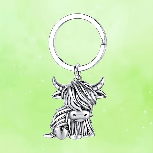 1st Vintage Hooglander Koe Sleutelhanger - Legering Dier Charm met Gedetailleerde Krullende Vacht, Duurzame Rustieke Sleutelring voor Vrouwen, Uniek Verjaardags- en Feestdagcadeau voor Vrienden, Tasaccessoire, Speels Ontwerp, Gladde Afwerking, Gedetaillee