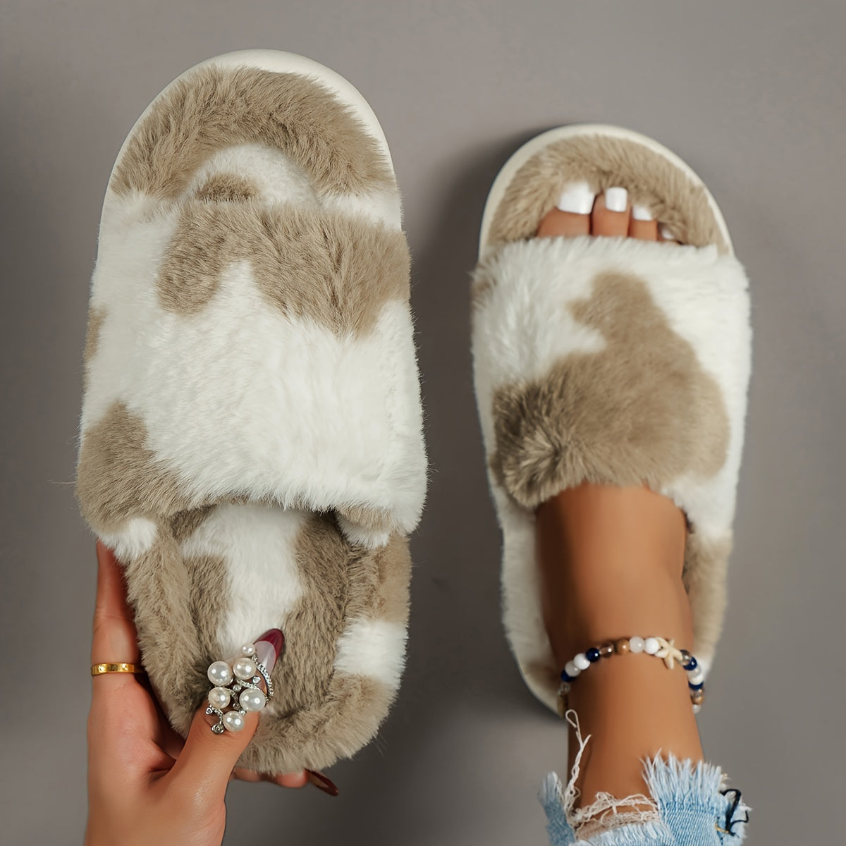 Warm Faux Fur Home Slippers – Cozy Open Toe Boot