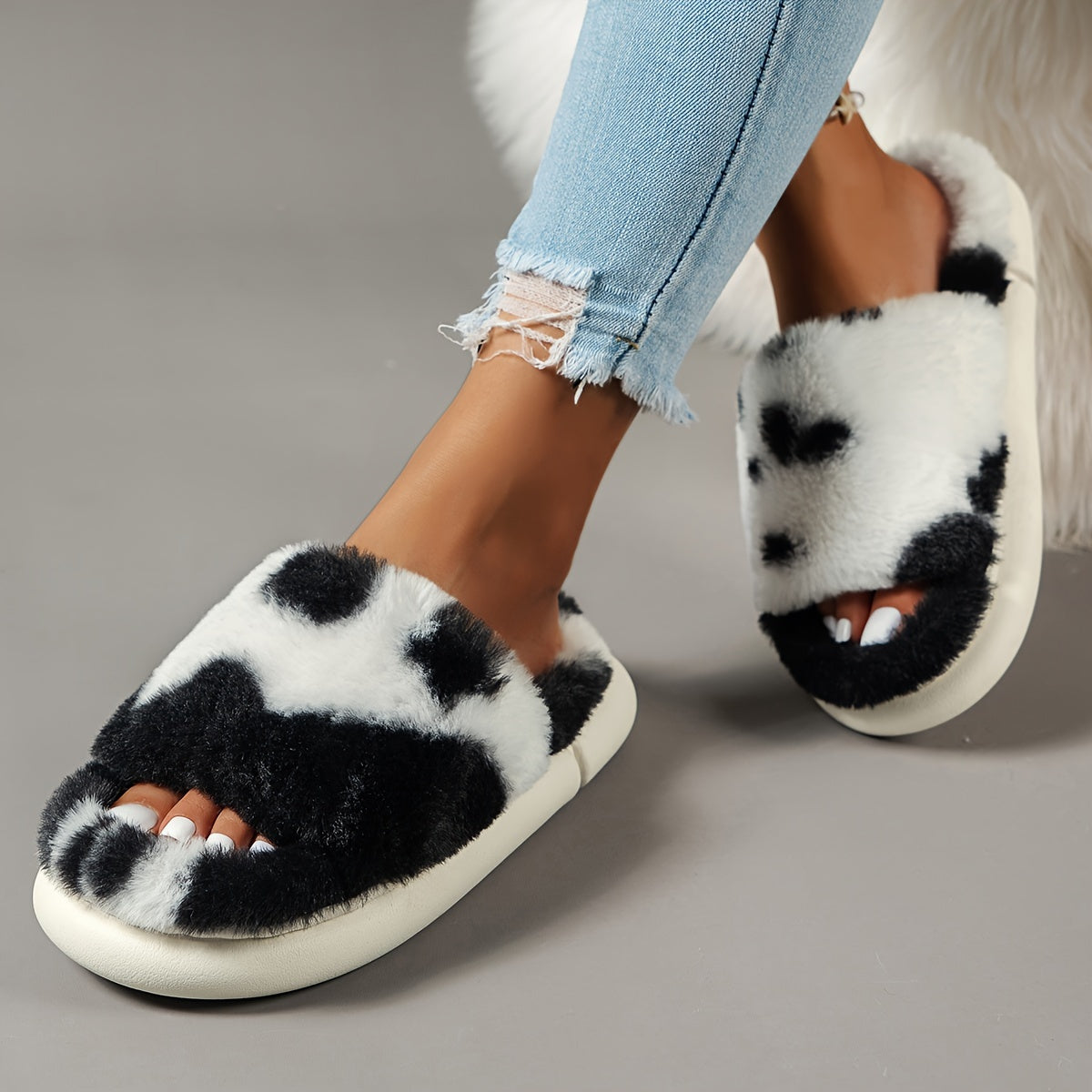 Warm Faux Fur Home Slippers – Cozy Open Toe Boot