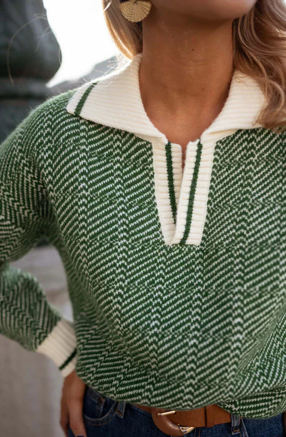 EMILIA™ | Green V-Neck Sweater