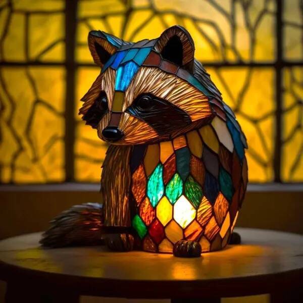 Filou | Magical Raccoon Lamp Made of Colorful Glass