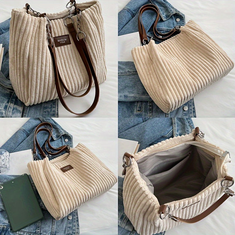 Women’s Corduroy Handbag – Everyday Shoulder Tote