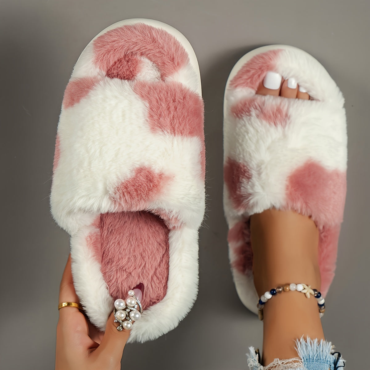 Warm Faux Fur Home Slippers – Cozy Open Toe Boot