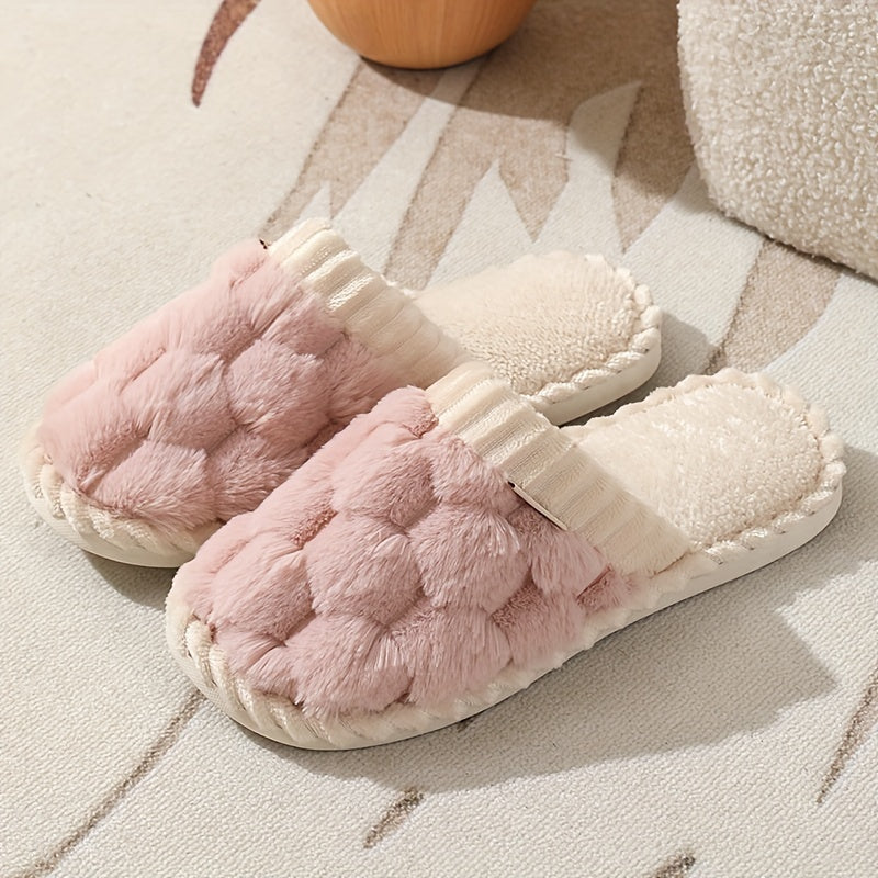 Women’s Plush Faux Fur Slippers – Cozy Non-Slip Winter Shoes