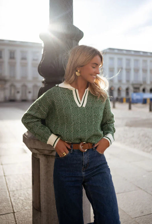 EMILIA™ | Green V-Neck Sweater