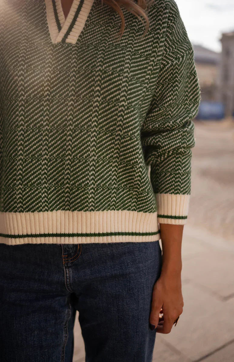 EMILIA™ | Green V-Neck Sweater