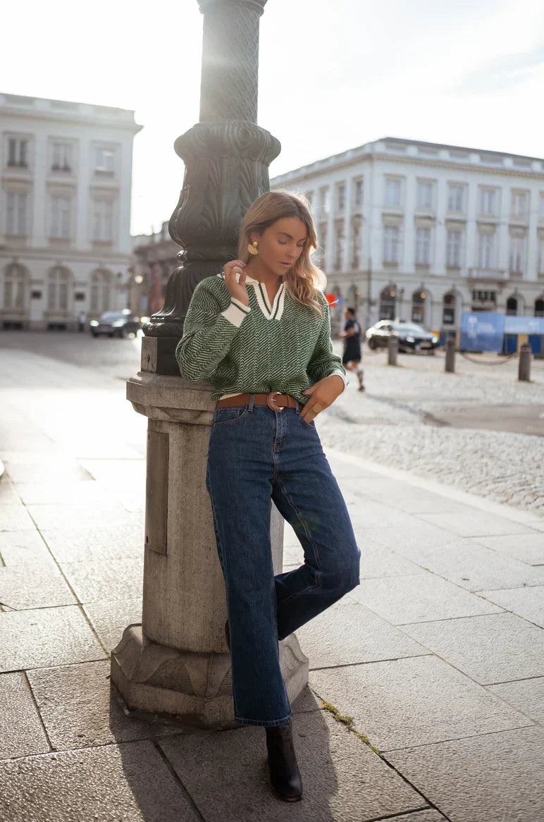 EMILIA™ | Green V-Neck Sweater