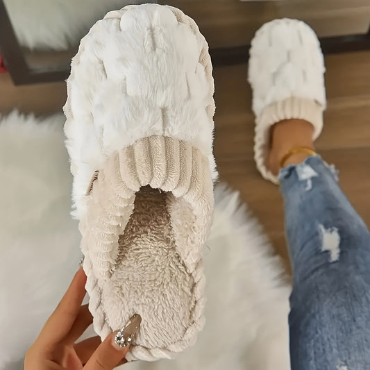 Women’s Plush Faux Fur Slippers – Cozy Non-Slip Winter Shoes