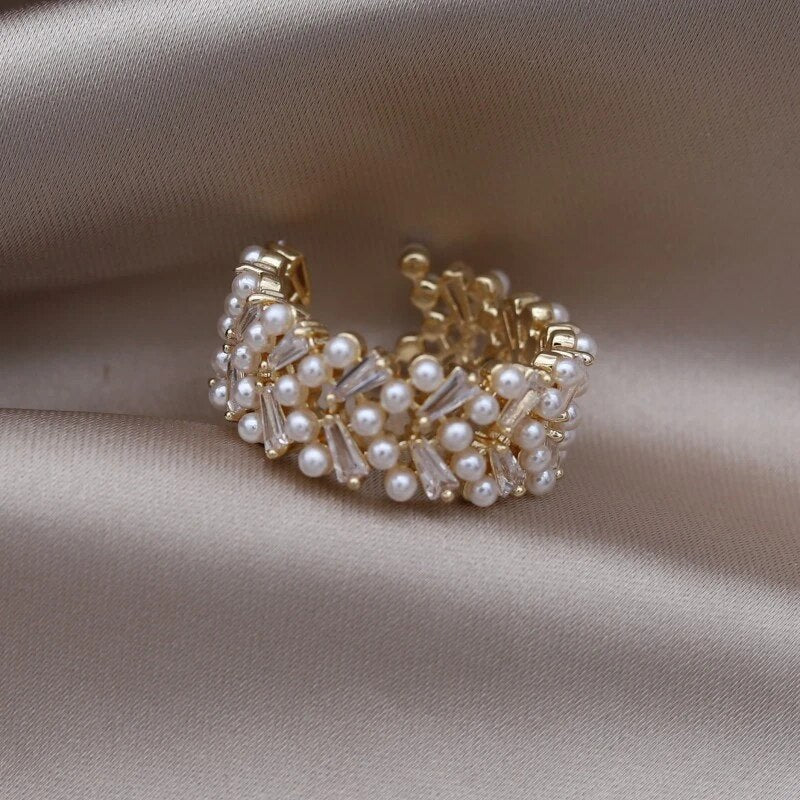 Bague élégante réglable en perles