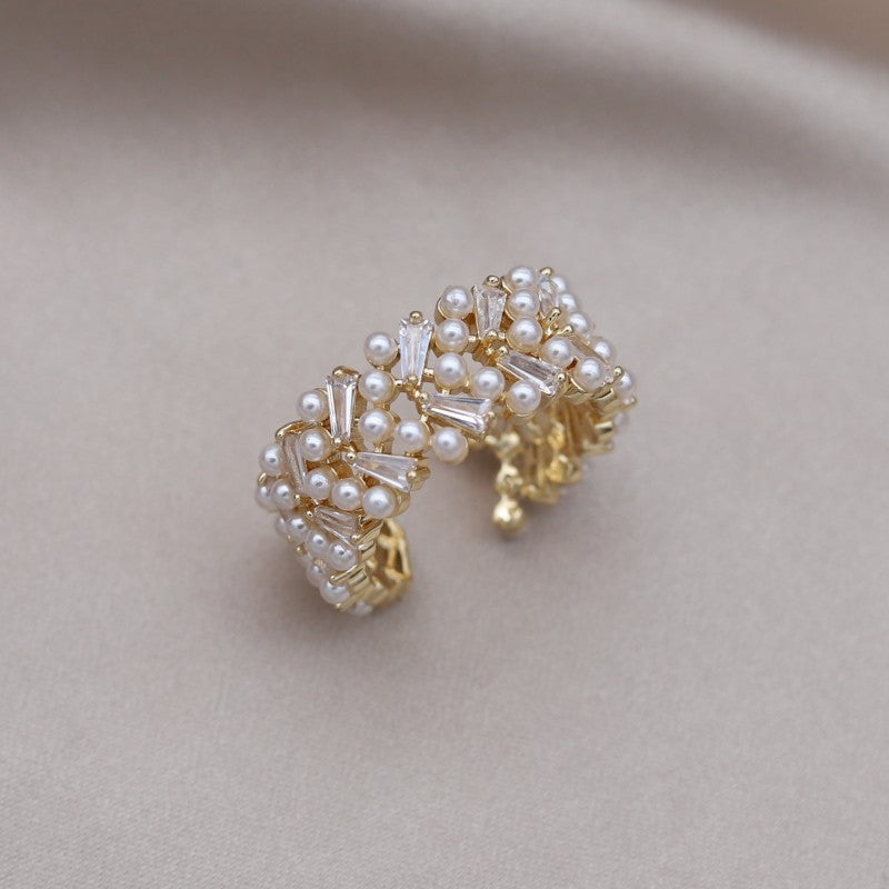 Bague élégante réglable en perles