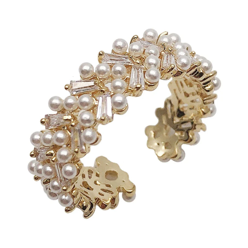 Bague élégante réglable en perles