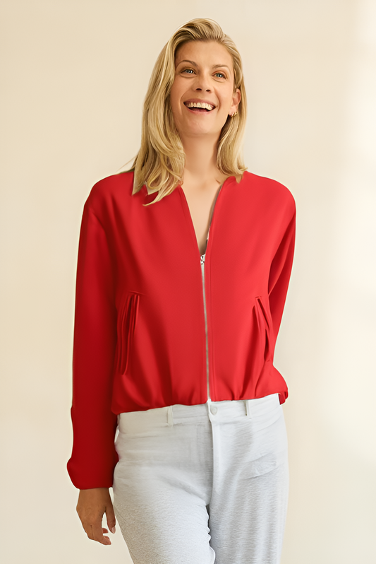 Rits™ Women's Red Zipper Bomber Jacket