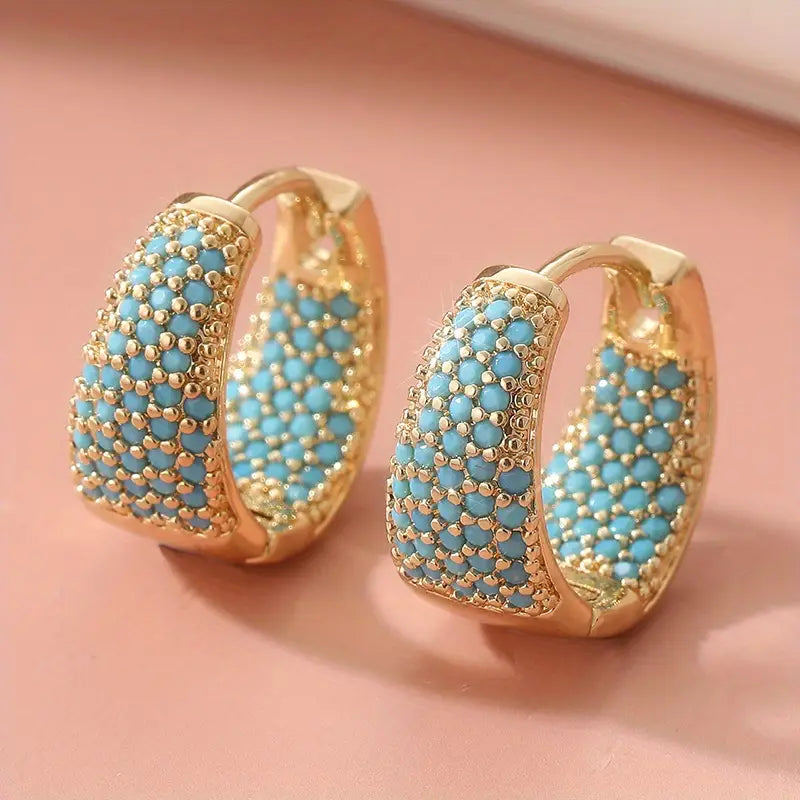 Gold Turquoise Bead Hoop Earrings