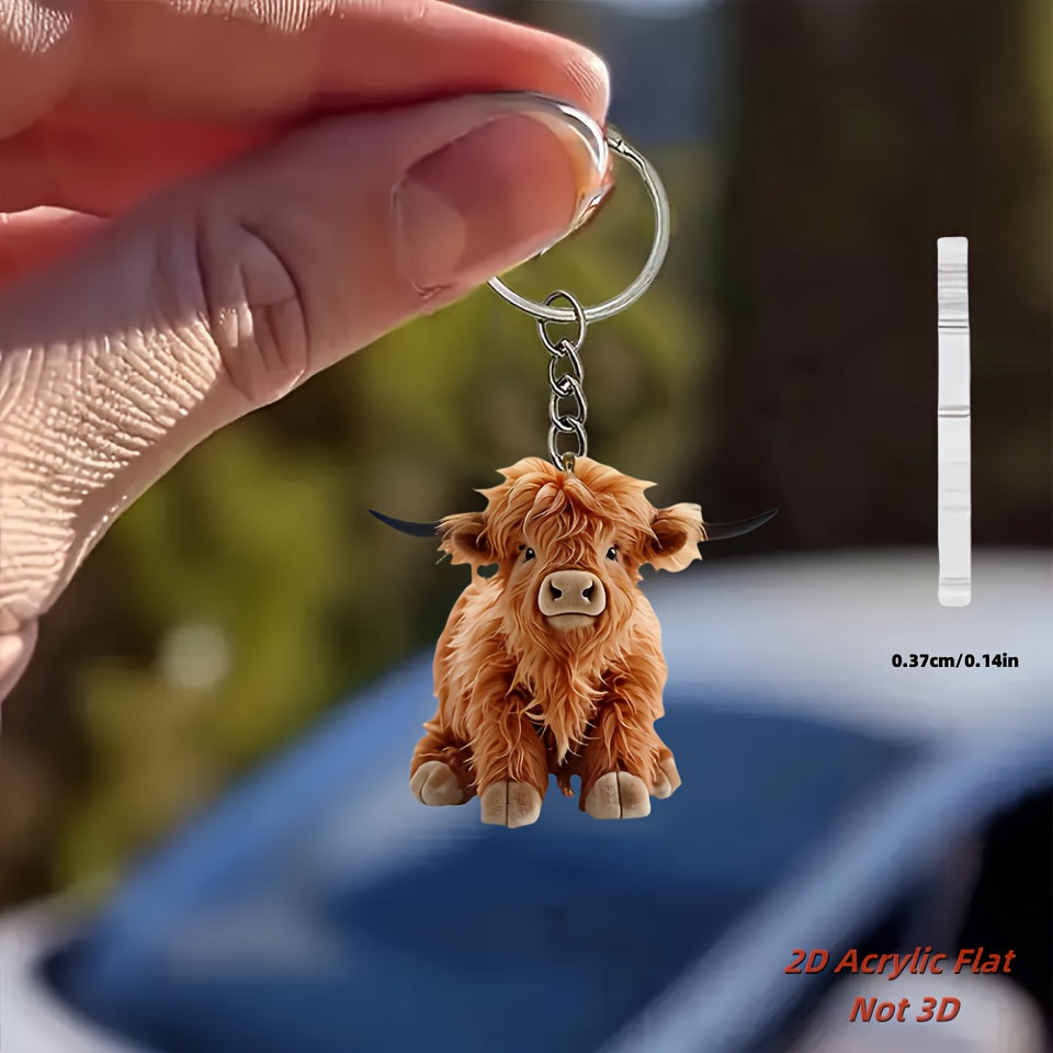 2D Plat, 2D Plat Acryl Sleutelhanger Hanger - Schattig Bruin Koe Ontwerp met Zwarte Oren & Snuit, Duurzame Metalen Ring voor Autosleutels, Kerst, Verjaardagen, Feestjes, Vakanties - Perfect Cadeau voor Mannen & Vrouwen, Feestdagen Geschenk, Speelse Design