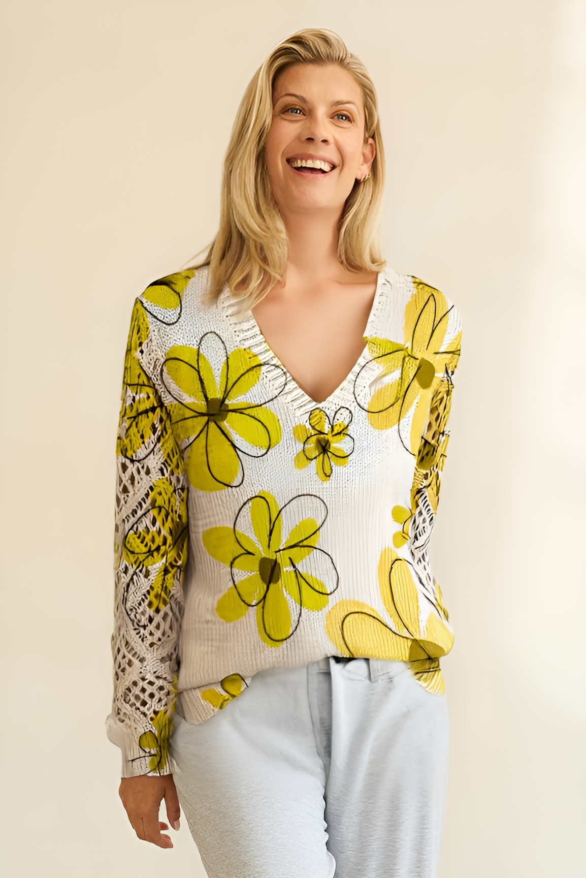 Lange™ | Bohemian Floral Print V-Neck Long Sleeve Top - Elegant Design