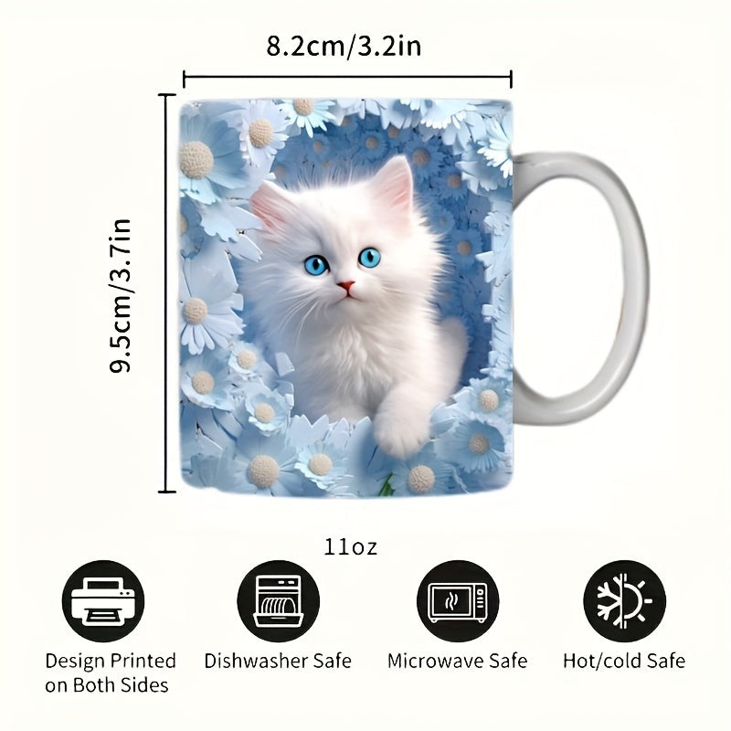 Keramische Kattenmok 340ml, Perfect voor Koffie, Thee, Melk, Vaatwasser- en Magnetronbestendig, Ideaal Cadeau voor Vrienden en Familie, Charmant Kitty Ontwerp