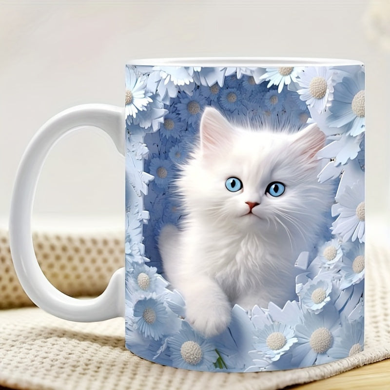 Keramische Kattenmok 340ml, Perfect voor Koffie, Thee, Melk, Vaatwasser- en Magnetronbestendig, Ideaal Cadeau voor Vrienden en Familie, Charmant Kitty Ontwerp