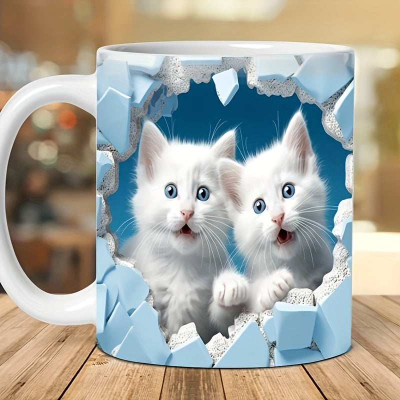 Keramische Kattenmok 340ml, Perfect voor Koffie, Thee, Melk, Vaatwasser- en Magnetronbestendig, Ideaal Cadeau voor Vrienden en Familie, Charmant Kitty Ontwerp