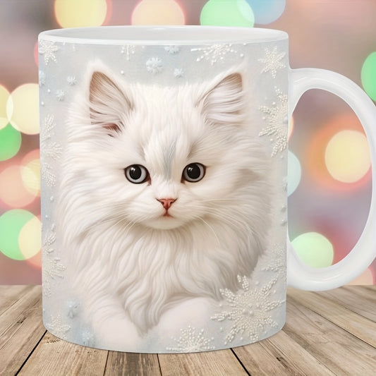 Keramische Kattenmok 340ml, Perfect voor Koffie, Thee, Melk, Vaatwasser- en Magnetronbestendig, Ideaal Cadeau voor Vrienden en Familie, Charmant Kitty Ontwerp