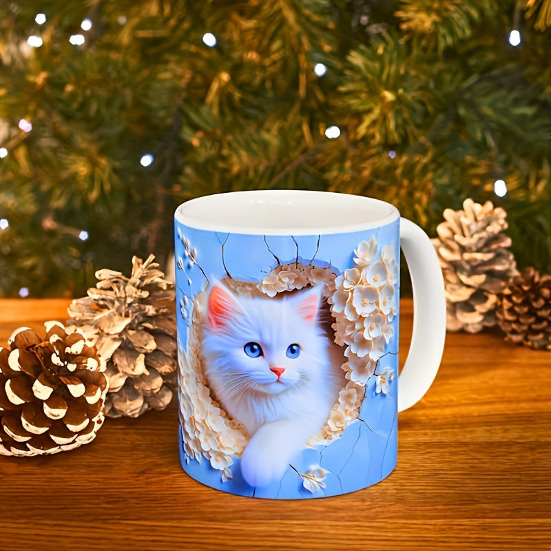 Keramische Kattenmok 340ml, Perfect voor Koffie, Thee, Melk, Vaatwasser- en Magnetronbestendig, Ideaal Cadeau voor Vrienden en Familie, Charmant Kitty Ontwerp
