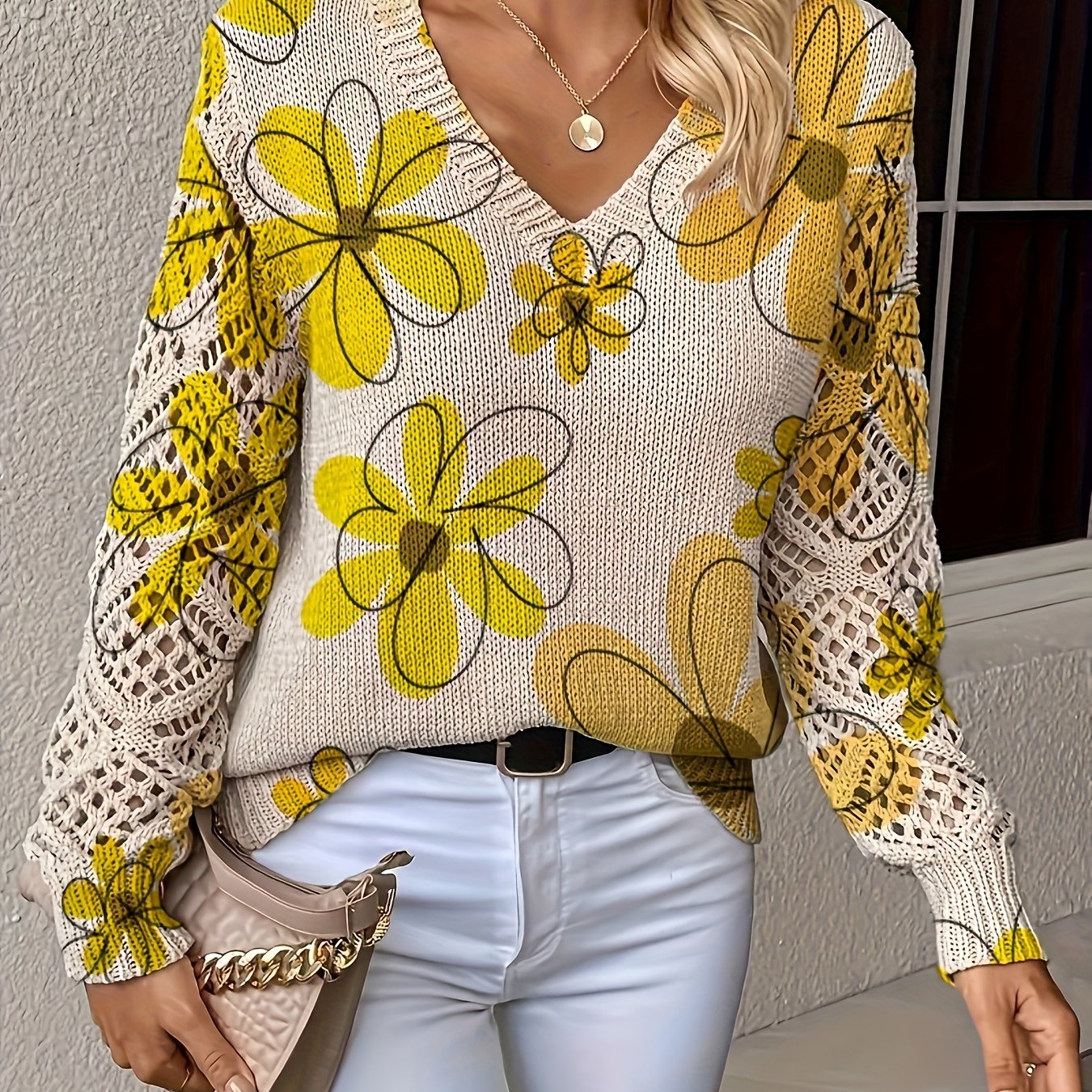 Lange™ | Bohemian Floral Print V-Neck Long Sleeve Top - Elegant Design