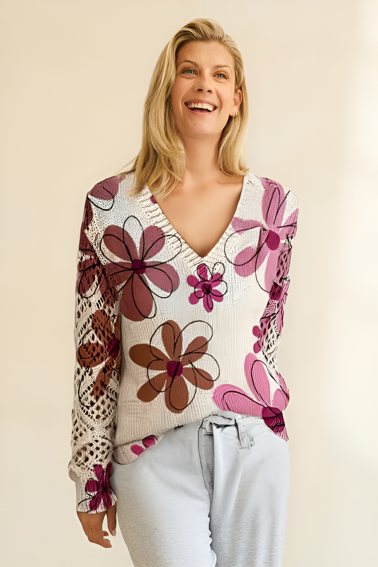 Lange™ | Bohemian Floral Print V-Neck Long Sleeve Top - Elegant Design