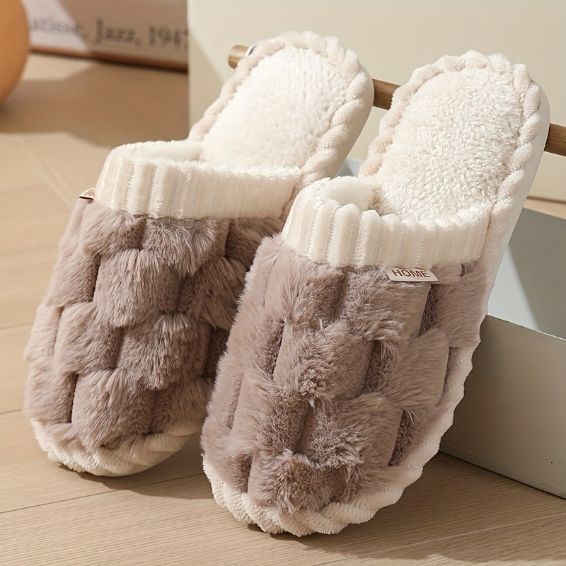 Women’s Plush Faux Fur Slippers – Cozy Non-Slip Winter Shoes
