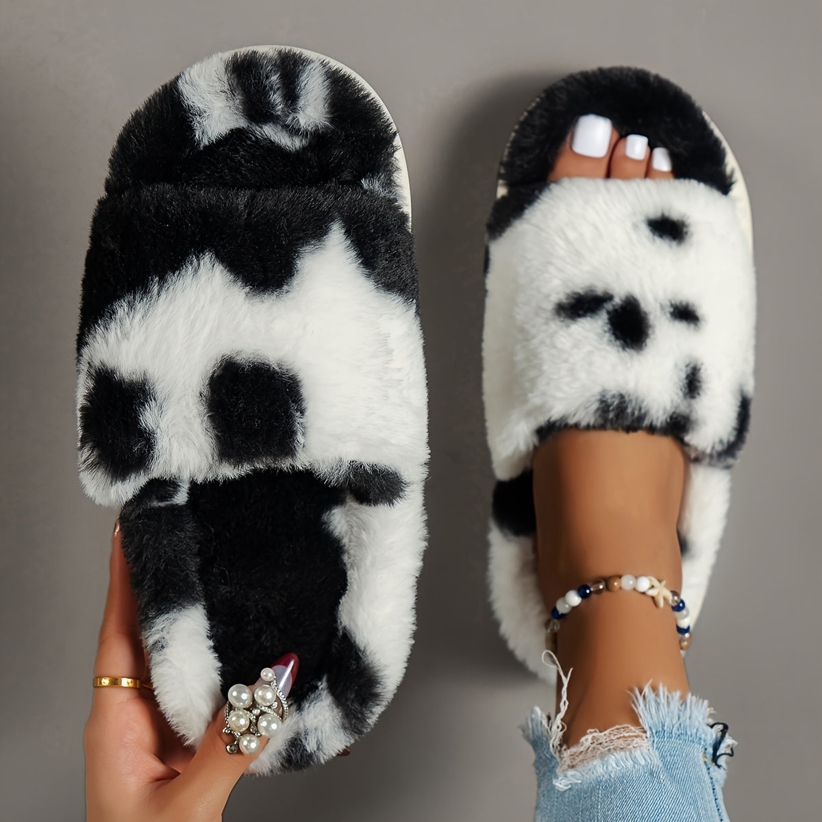 Warm Faux Fur Home Slippers – Cozy Open Toe Boot