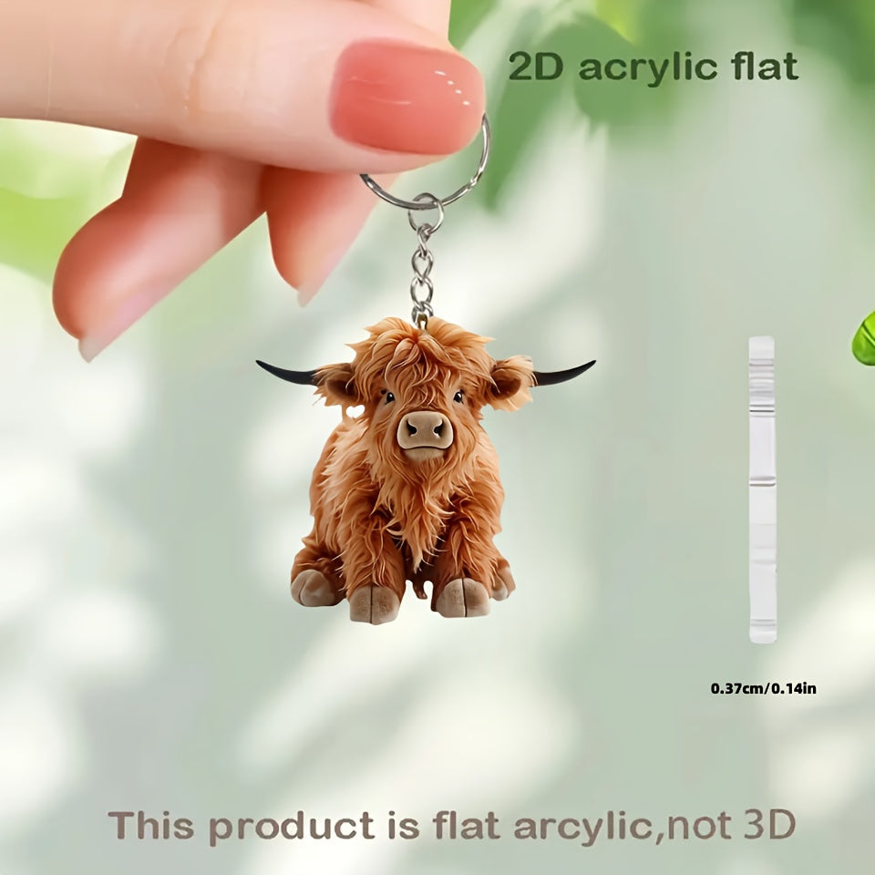 2D Plat, 2D Plat Acryl Sleutelhanger Hanger - Schattig Bruin Koe Ontwerp met Zwarte Oren & Snuit, Duurzame Metalen Ring voor Autosleutels, Kerst, Verjaardagen, Feestjes, Vakanties - Perfect Cadeau voor Mannen & Vrouwen, Feestdagen Geschenk, Speelse Design