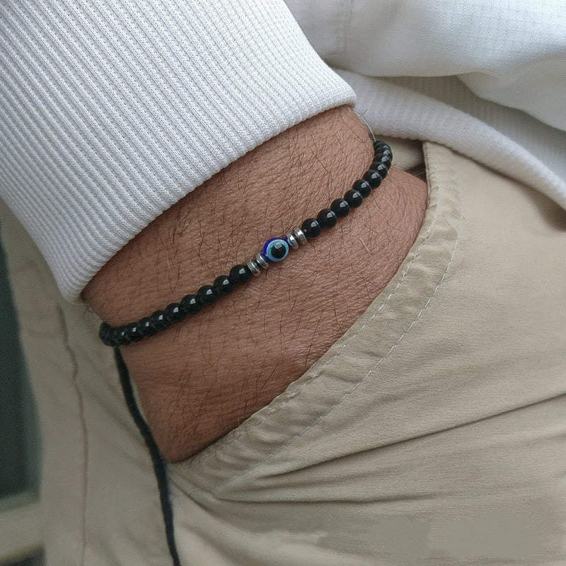 Bracelet homme en pierre naturelle de 4 mm avec breloque mauvais œil
