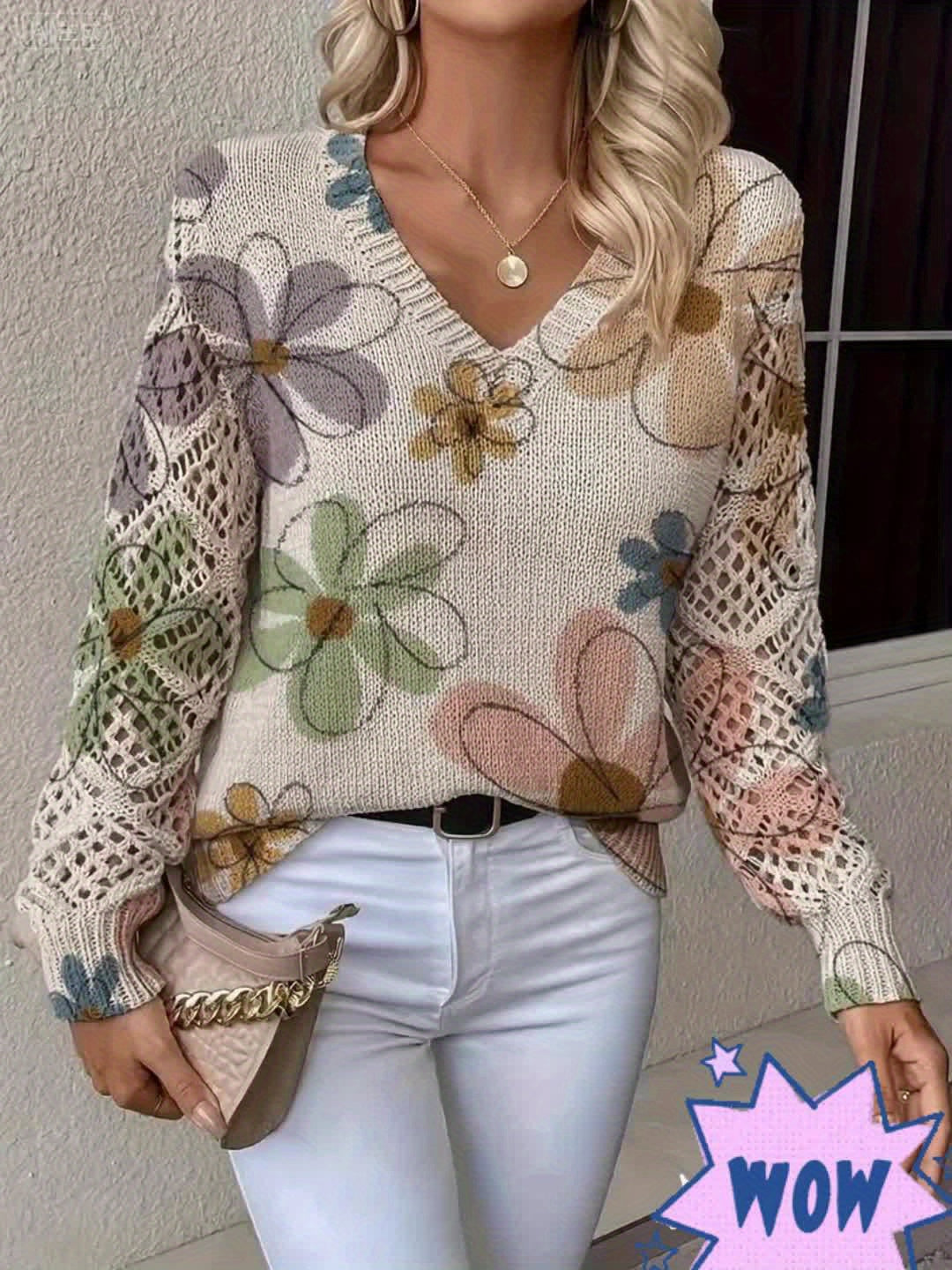 Lange™ | Bohemian Floral Print V-Neck Long Sleeve Top - Elegant Design