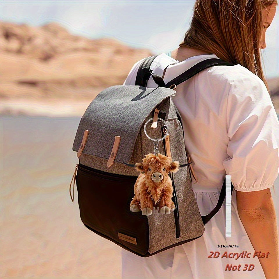 2D Plat, 2D Plat Acryl Sleutelhanger Hanger - Schattig Bruin Koe Ontwerp met Zwarte Oren & Snuit, Duurzame Metalen Ring voor Autosleutels, Kerst, Verjaardagen, Feestjes, Vakanties - Perfect Cadeau voor Mannen & Vrouwen, Feestdagen Geschenk, Speelse Design