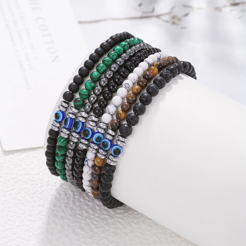 Bracelet homme en pierre naturelle de 4 mm avec breloque mauvais œil