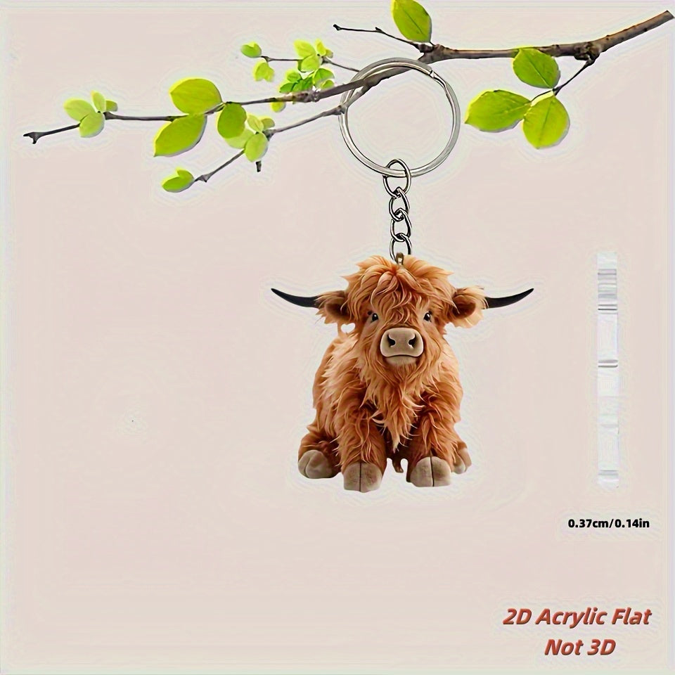 2D Plat, 2D Plat Acryl Sleutelhanger Hanger - Schattig Bruin Koe Ontwerp met Zwarte Oren & Snuit, Duurzame Metalen Ring voor Autosleutels, Kerst, Verjaardagen, Feestjes, Vakanties - Perfect Cadeau voor Mannen & Vrouwen, Feestdagen Geschenk, Speelse Design