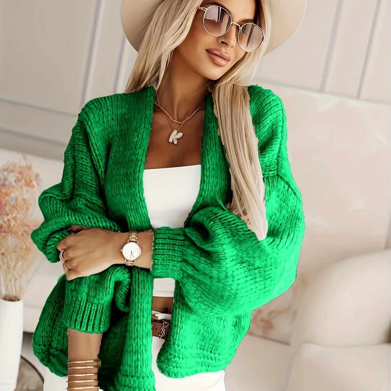 Front™ | Women's Beige Open-Front Sweater