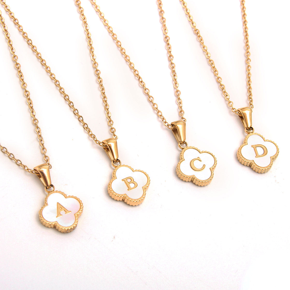 Four-Leaf Clover Letter Pendant Necklace