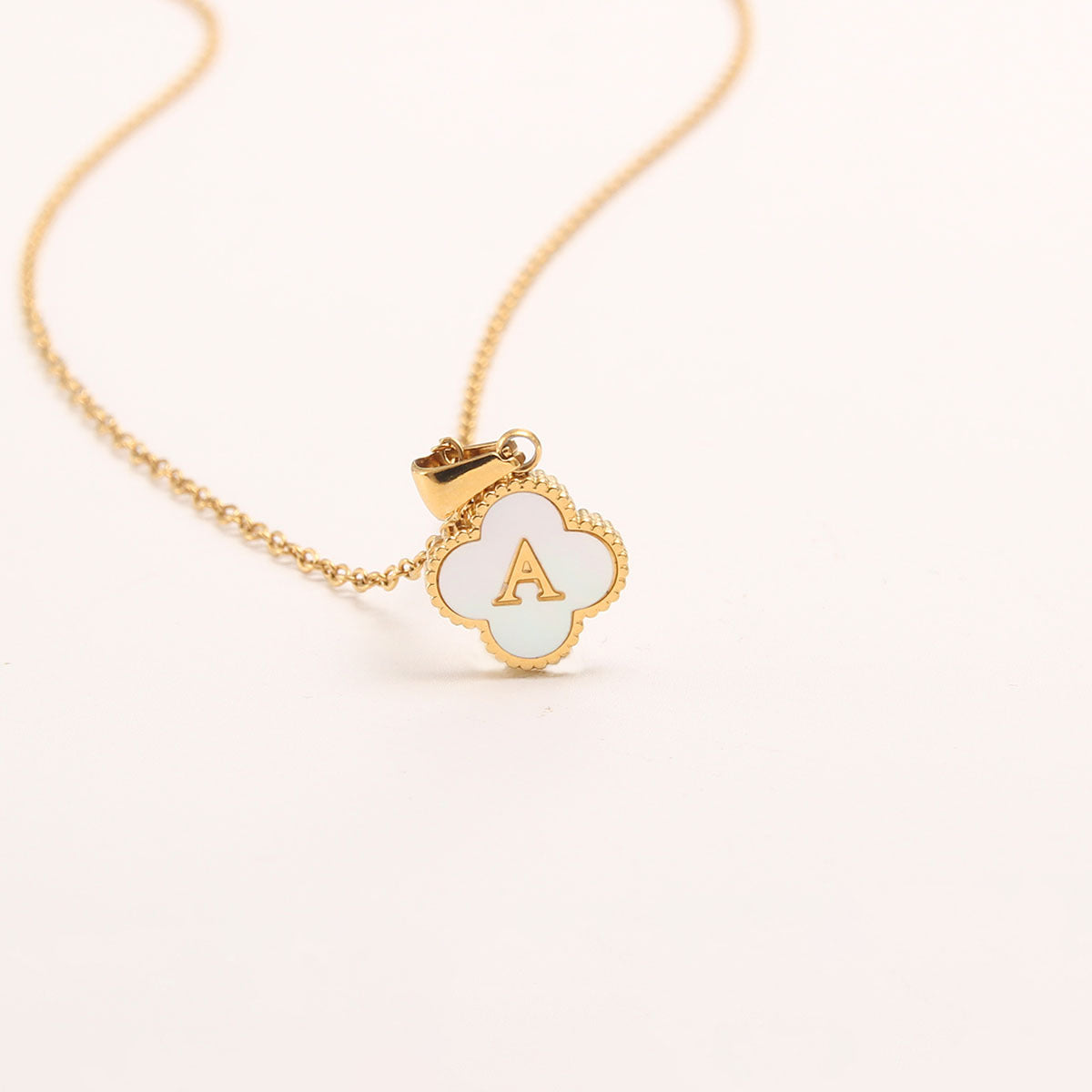 Four-Leaf Clover Letter Pendant Necklace