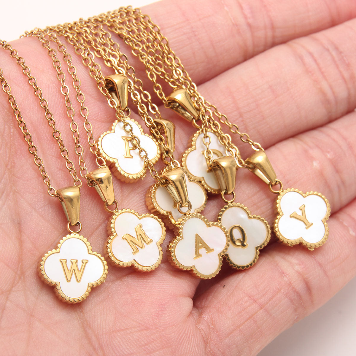 Four-Leaf Clover Letter Pendant Necklace
