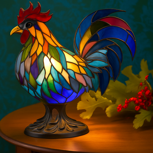 Hector | Magical Rooster Lamp Made of Colored Glass