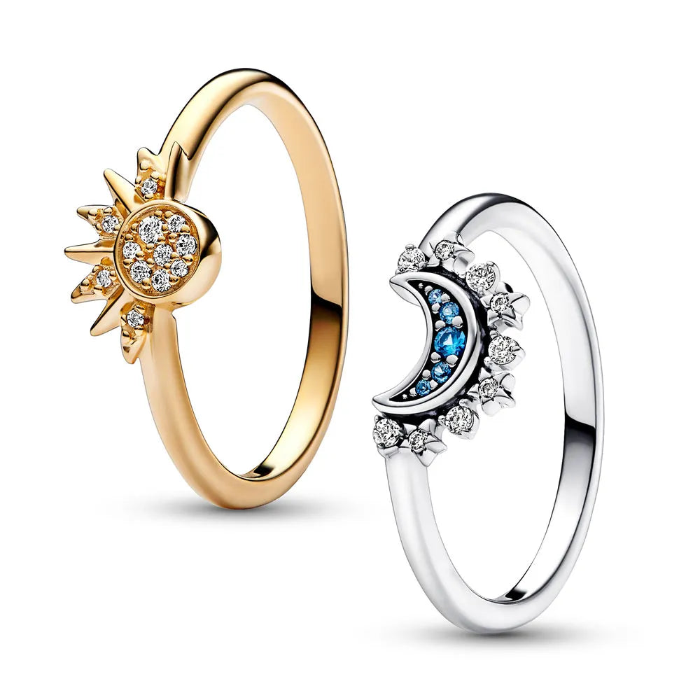 Duo de bagues en cristal céleste : motif soleil et lune