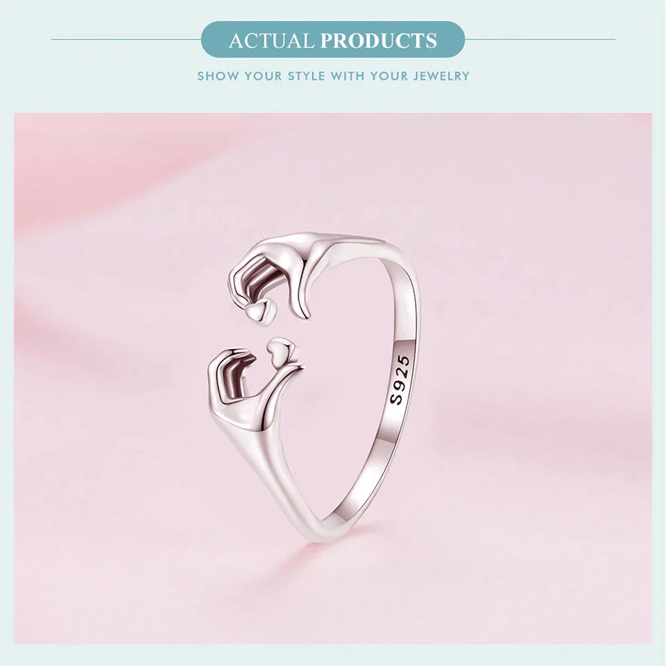 Bague de couple en argent sterling 925 avec inscription « Embracing Love »