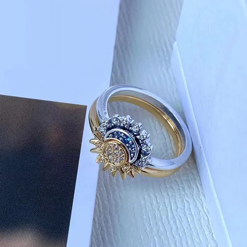 Duo de bagues en cristal céleste : motif soleil et lune