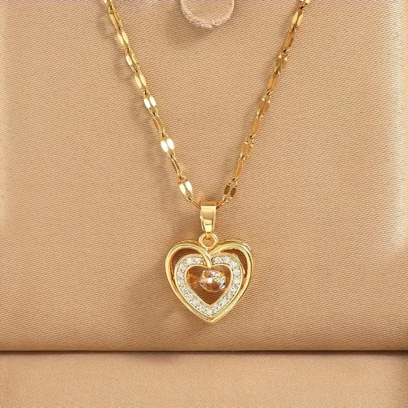 Micro-Inlaid Zirconia Heart Crystal Pendant Necklace