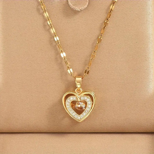 Micro-Inlaid Zirconia Heart Crystal Pendant Necklace