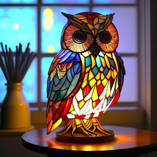 Merlin | Magical Owl Lamp Made of Colored Glass